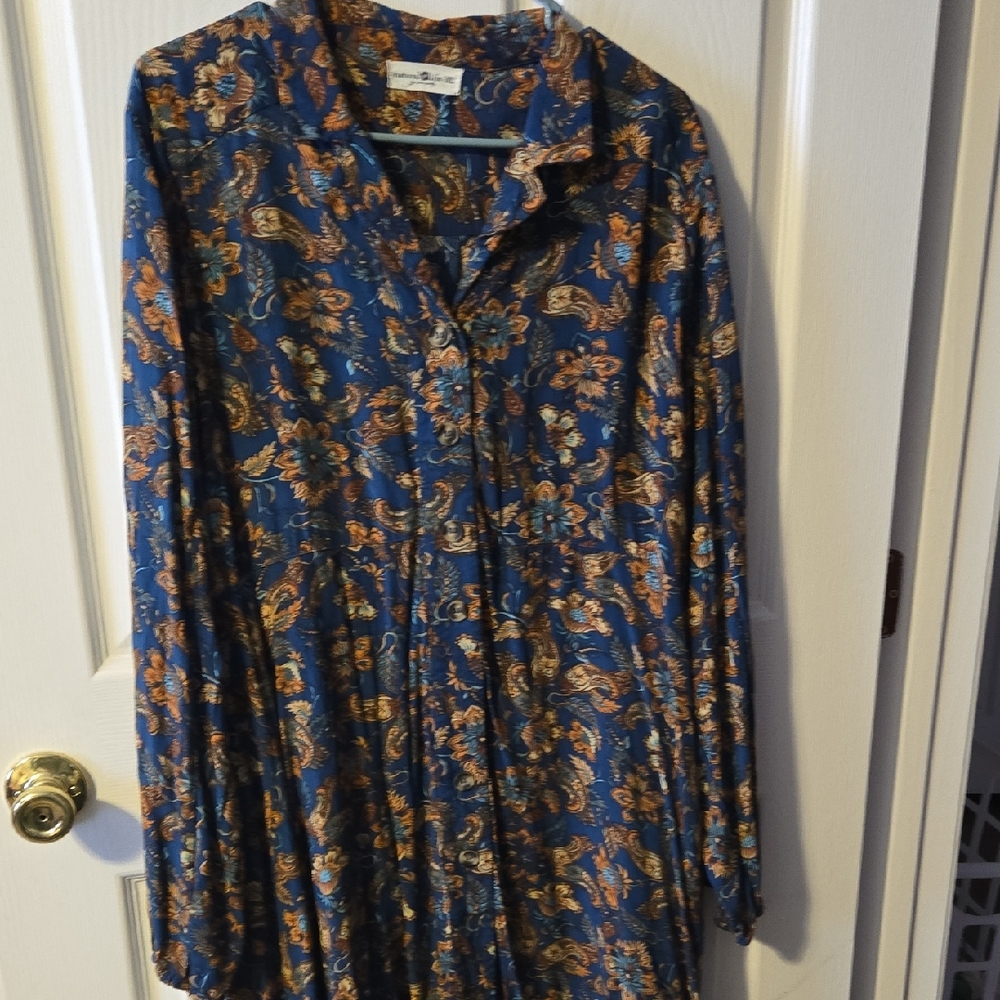 NATURAL LIFE Floral Long Sleeve Dress in Blue and Brown